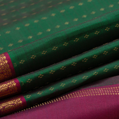 Bottle Green And Magenta Kanjivaram Silk Saree With Short Border For Festive Wear PV NYC 1176 - Silk Sari - Panjavarnam PV NYC 1176