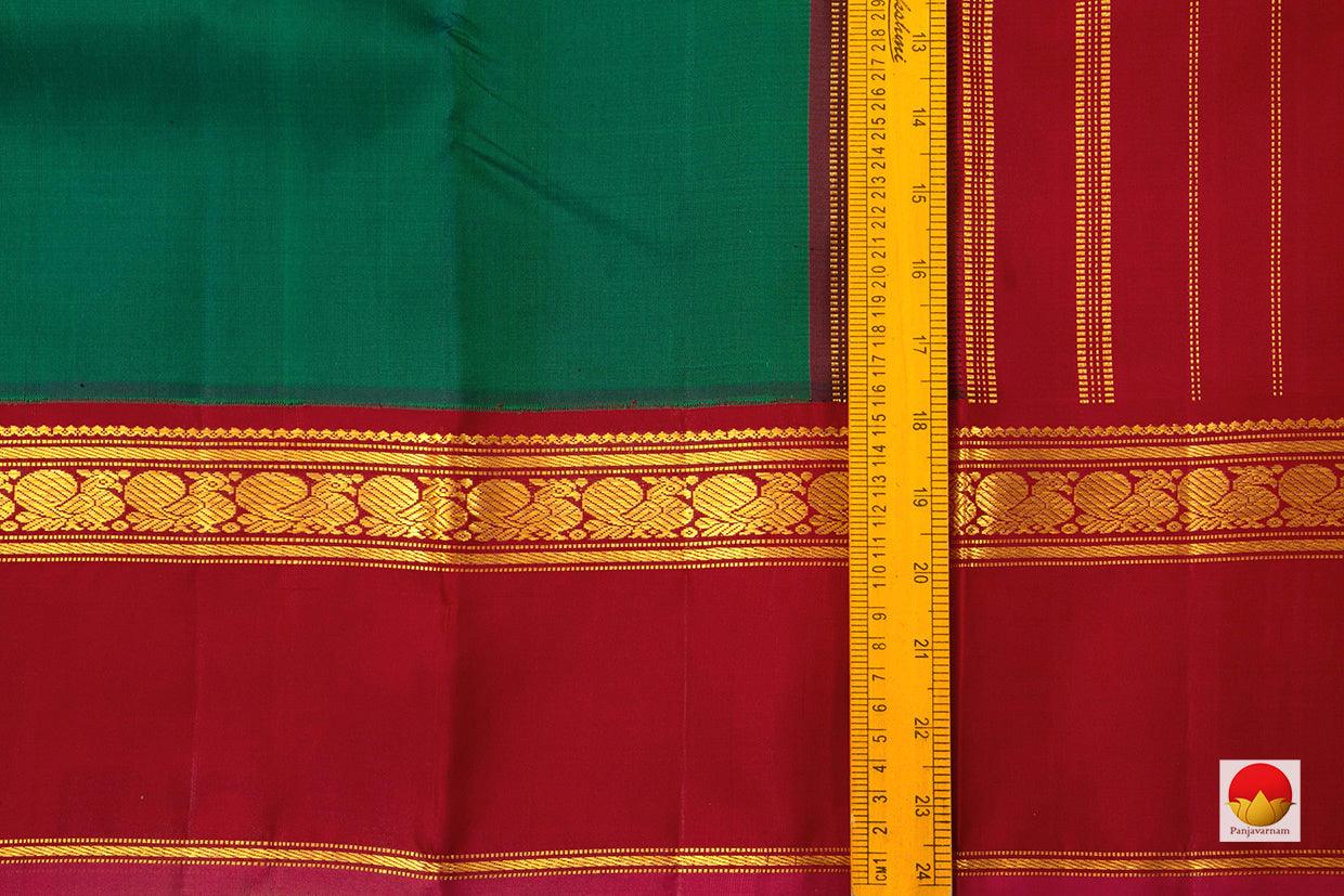 Bottle Green And Red Kanchipuram Silk Saree With Korvai Contrast Border Handwoven Pure Silk Pure Zari For Festive Ocassion PV J 3153 - Silk Sari - Panjavarnam