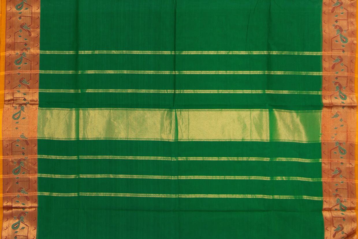 Bottle Green Kanchi Cotton Saree With Zari Border For Office Wear PV NYC KC 1082 - Cotton Saree - Panjavarnam