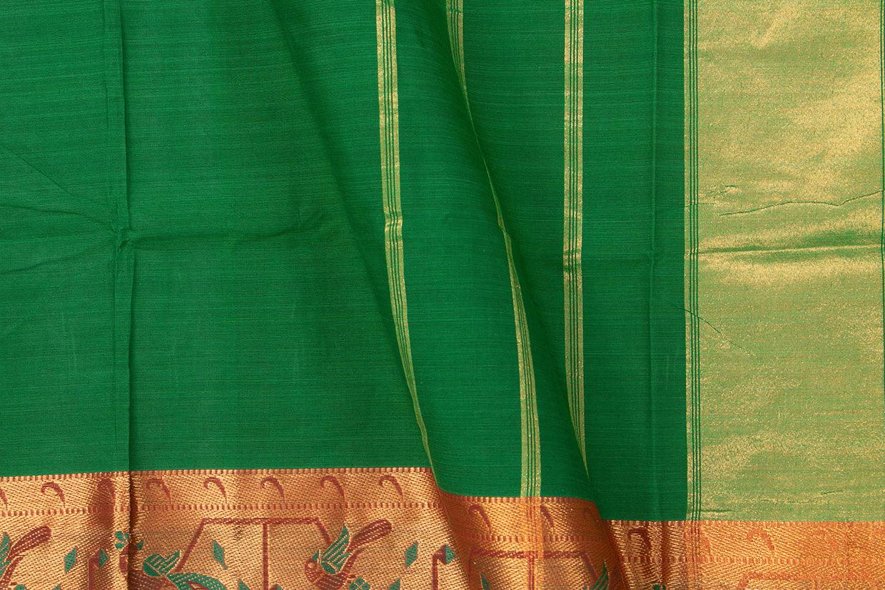 Bottle Green Kanchi Cotton Saree With Zari Border For Office Wear PV NYC KC 1082 - Cotton Saree - Panjavarnam PV NYC KC 1082