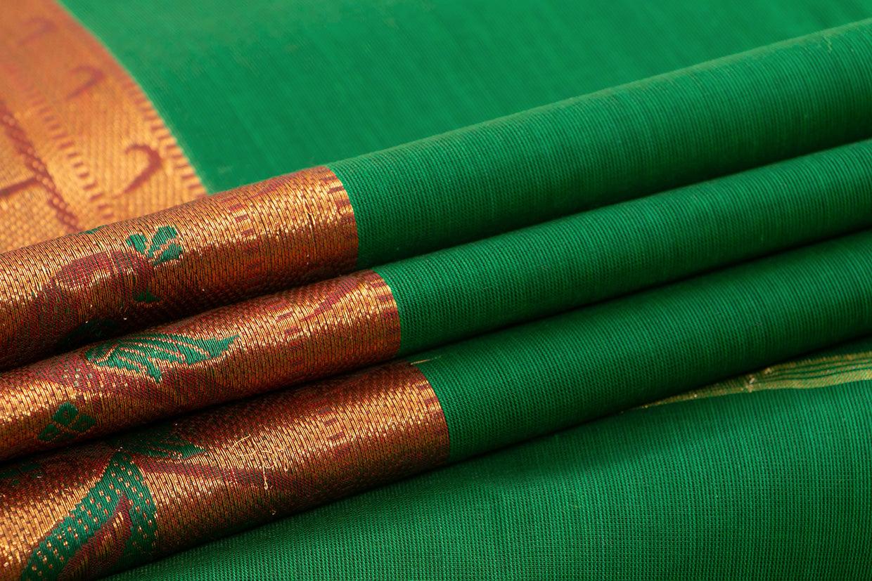 Bottle Green Kanchi Cotton Saree With Zari Border For Office Wear PV NYC KC 1082 - Cotton Saree - Panjavarnam PV NYC KC 1082