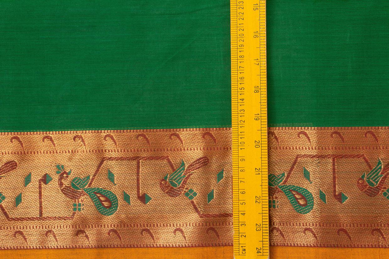 Bottle Green Kanchi Cotton Saree With Zari Border For Office Wear PV NYC KC 1082 - Cotton Saree - Panjavarnam PV NYC KC 1082