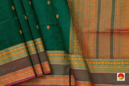 Bottle Green Kanchi Silk Cotton Saree With Silk Thread Work Handwoven For Office Wear PV KSC 1204 - Silk Cotton - Panjavarnam PV KSC 1204