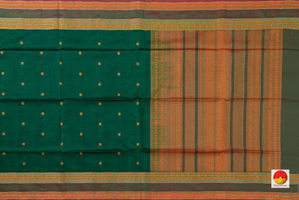 Bottle Green Kanchi Silk Cotton Saree With Silk Thread Work Handwoven For Office Wear PV KSC 1204 - Silk Cotton - Panjavarnam PV KSC 1204