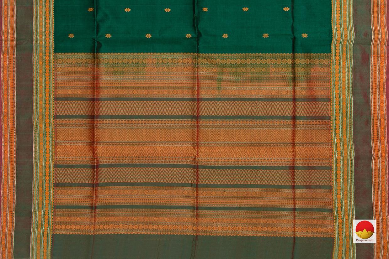 Bottle Green Kanchi Silk Cotton Saree With Silk Thread Work Handwoven For Office Wear PV KSC 1204 - Silk Cotton - Panjavarnam PV KSC 1204