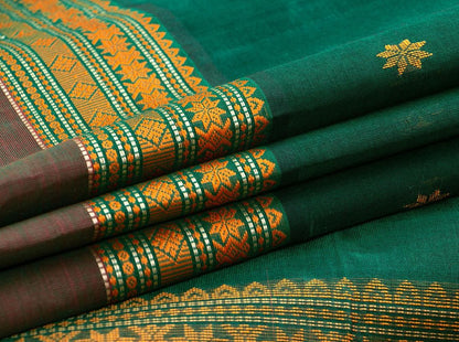 Bottle Green Kanchi Silk Cotton Saree With Silk Thread Work Handwoven For Office Wear PV KSC 1204 - Silk Cotton - Panjavarnam PV KSC 1204