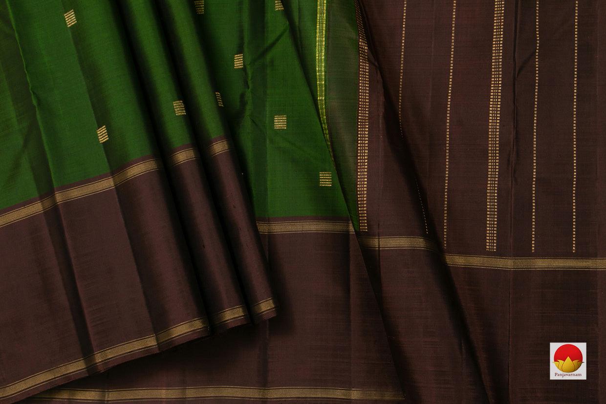 Bottle Green Kanchipuram Silk Saree With Cocoa Brown Border Handwoven Pure Sillk Pure Zari For Festive Wear PV GTA 61 - Silk Sari - Panjavarnam