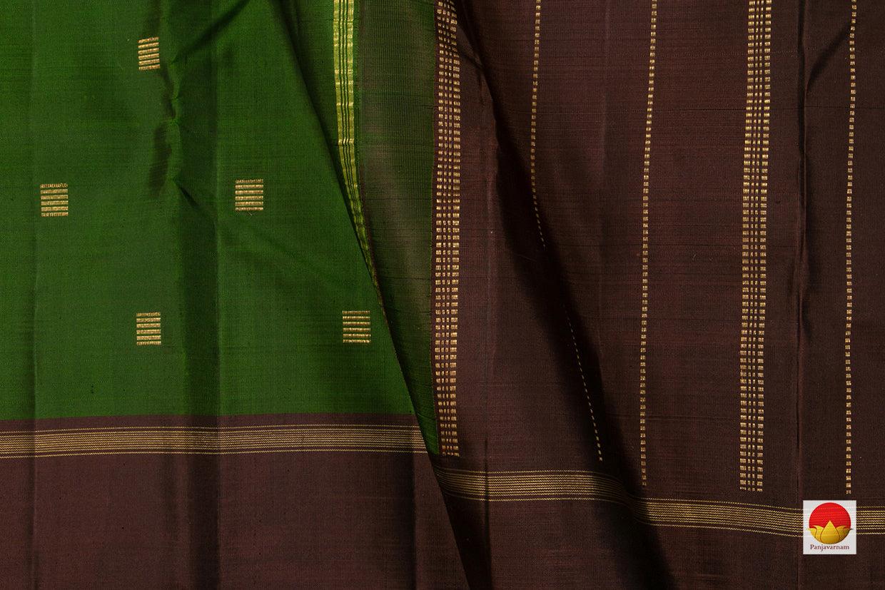 Bottle Green Kanchipuram Silk Saree With Cocoa Brown Border Handwoven Pure Sillk Pure Zari For Festive Wear PV GTA 61 - Silk Sari - Panjavarnam