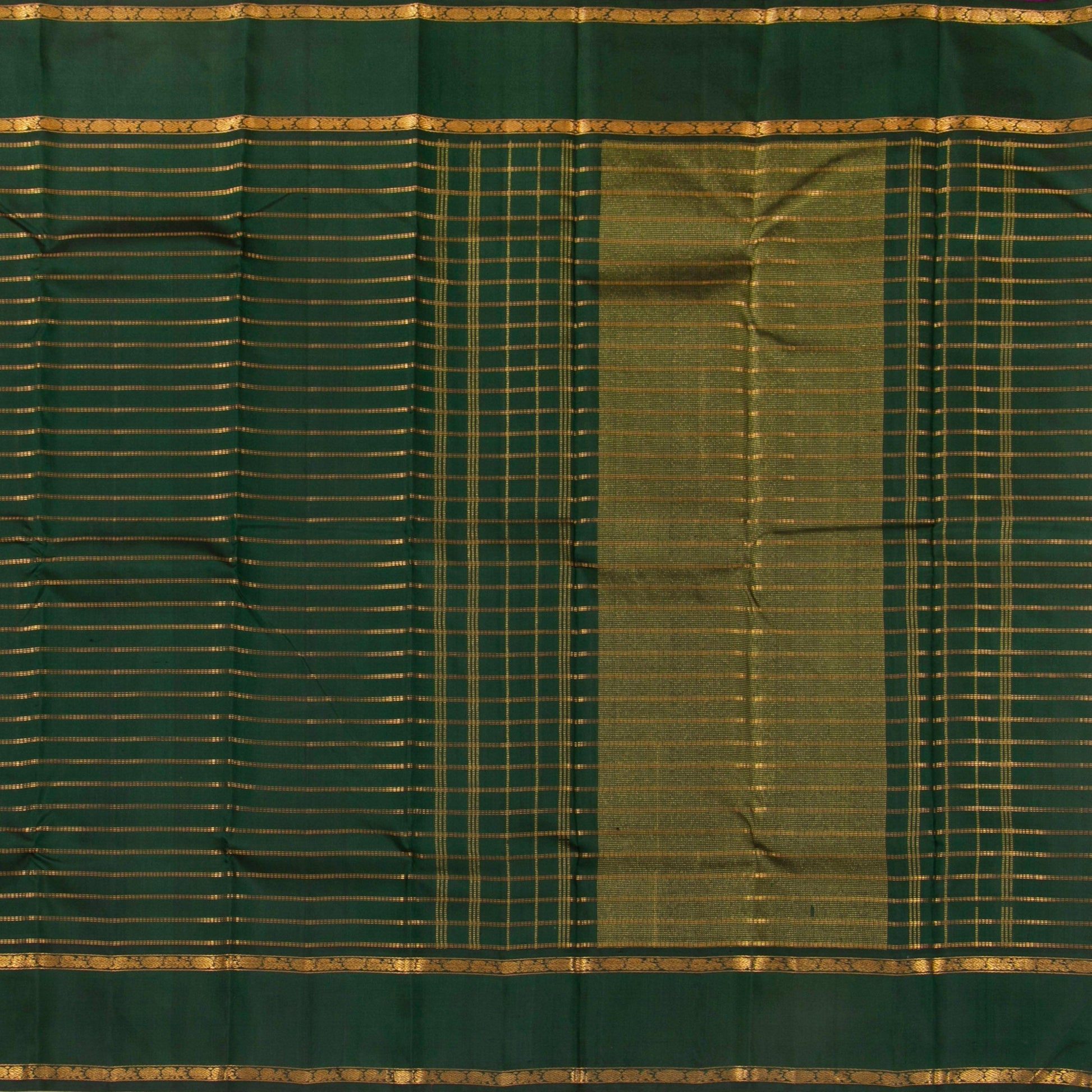 Bottle Green Kanchipuram Silk Saree With Contrast Blouse For Wedding Wear PV NYC 1292 - Silk Sari - Panjavarnam PV NYC 1292