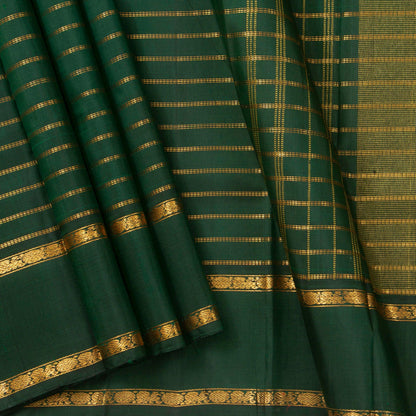 Bottle Green Kanchipuram Silk Saree With Contrast Blouse For Wedding Wear PV NYC 1292 - Silk Sari - Panjavarnam PV NYC 1292