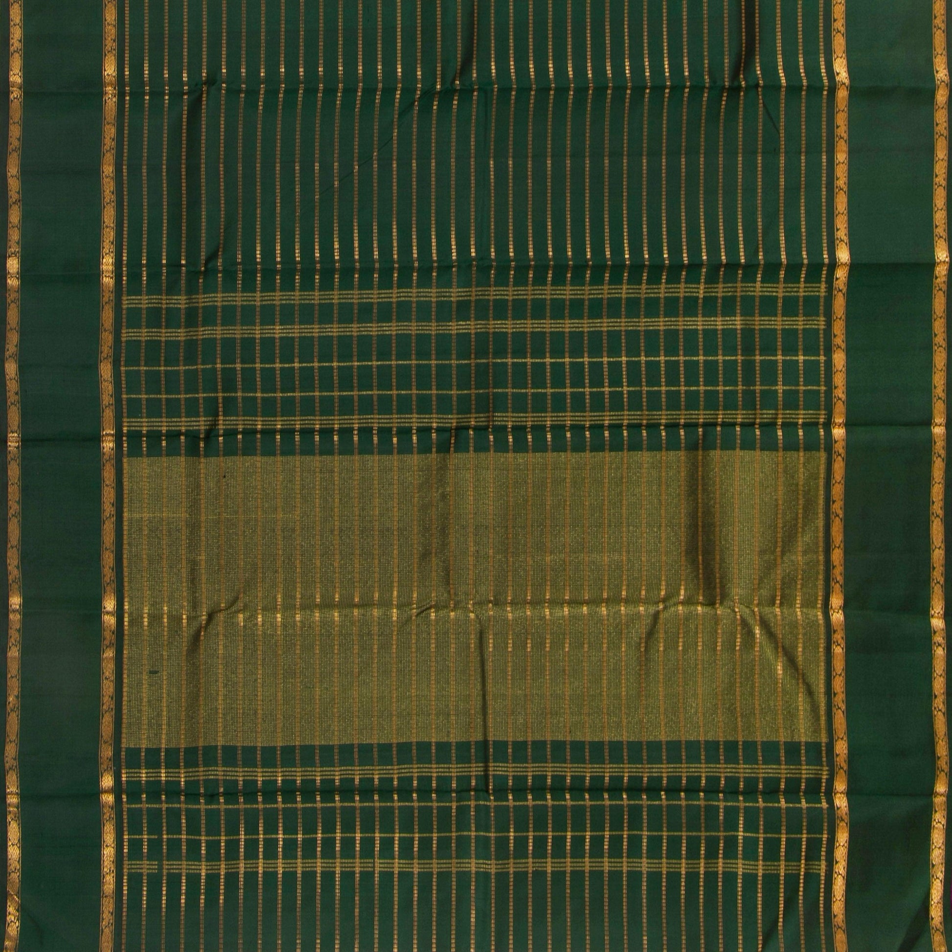 Bottle Green Kanchipuram Silk Saree With Contrast Blouse For Wedding Wear PV NYC 1292 - Silk Sari - Panjavarnam PV NYC 1292