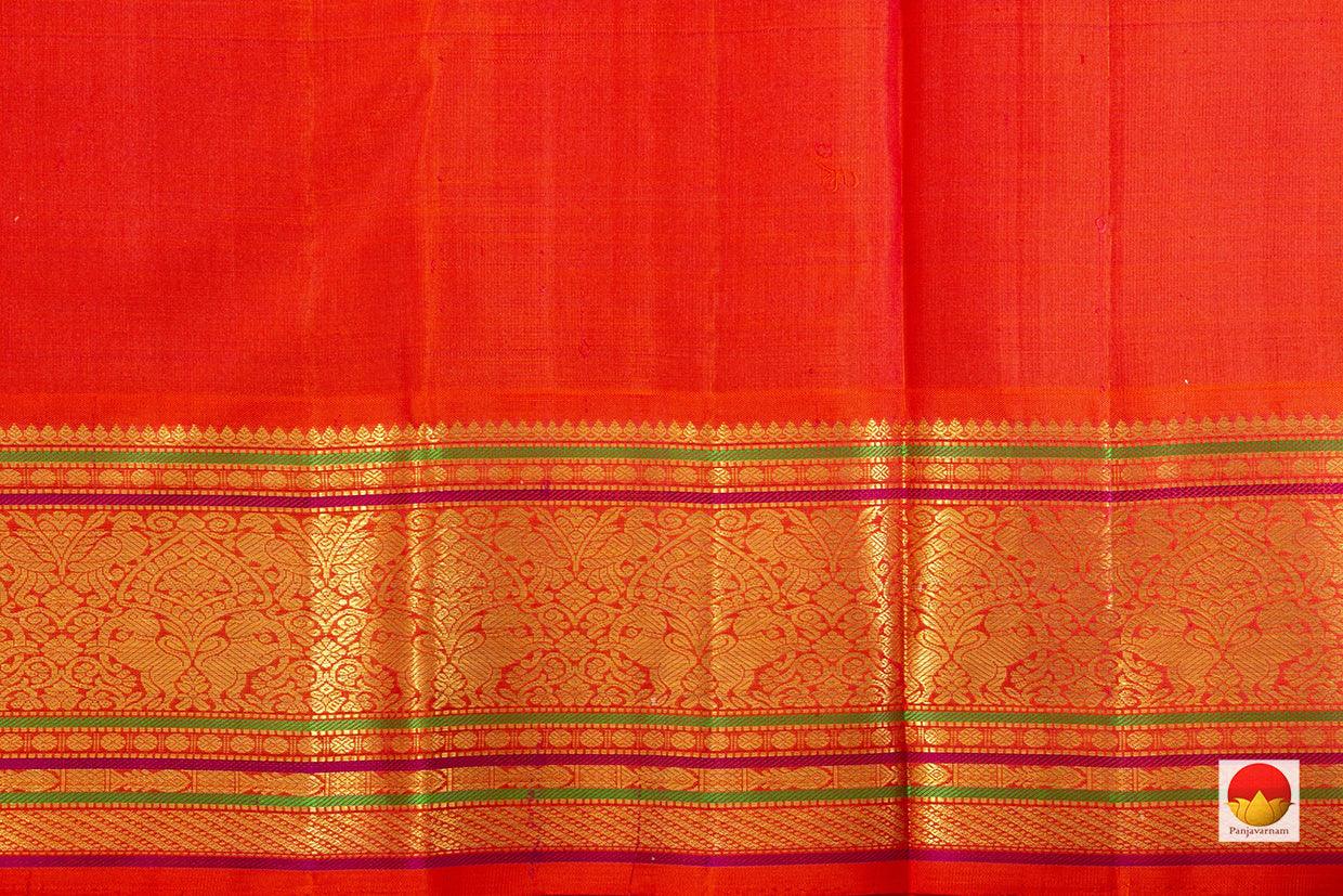 Bottle Green Kanchipuram Silk Saree With Orange Korvai Border And Gandaberunda Motifs Handwoven Pure Silk Pure Zari For Weddings - PV J 7220 - Silk Sari - Panjavarnam