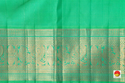 Bottle Green Kanchipuram Silk Saree With Sea Green Temple Korvai Border Handwoven Pure Silk Pure Zari For Wedding Wear PV NYC 921 - Silk Sari - Panjavarnam