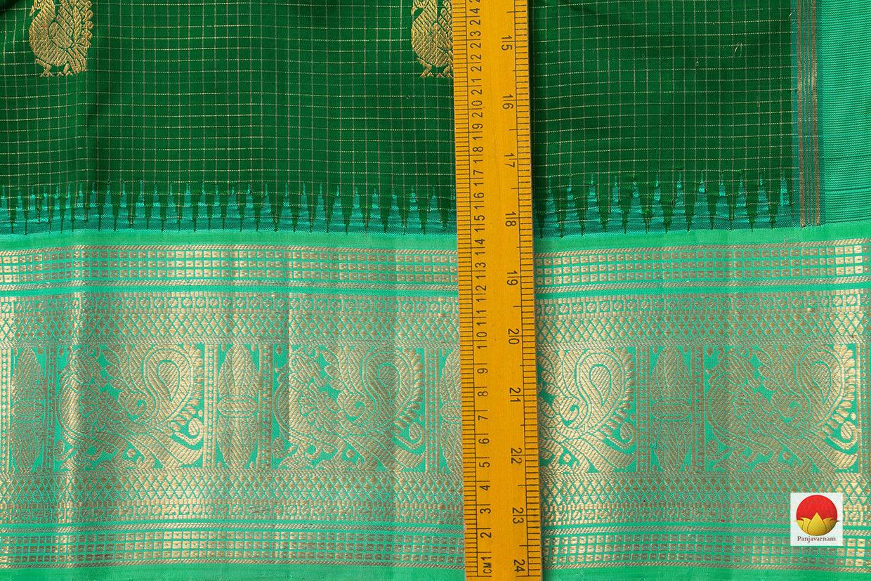 Bottle Green Kanchipuram Silk Saree With Sea Green Temple Korvai Border Handwoven Pure Silk Pure Zari For Wedding Wear PV NYC 921 - Silk Sari - Panjavarnam