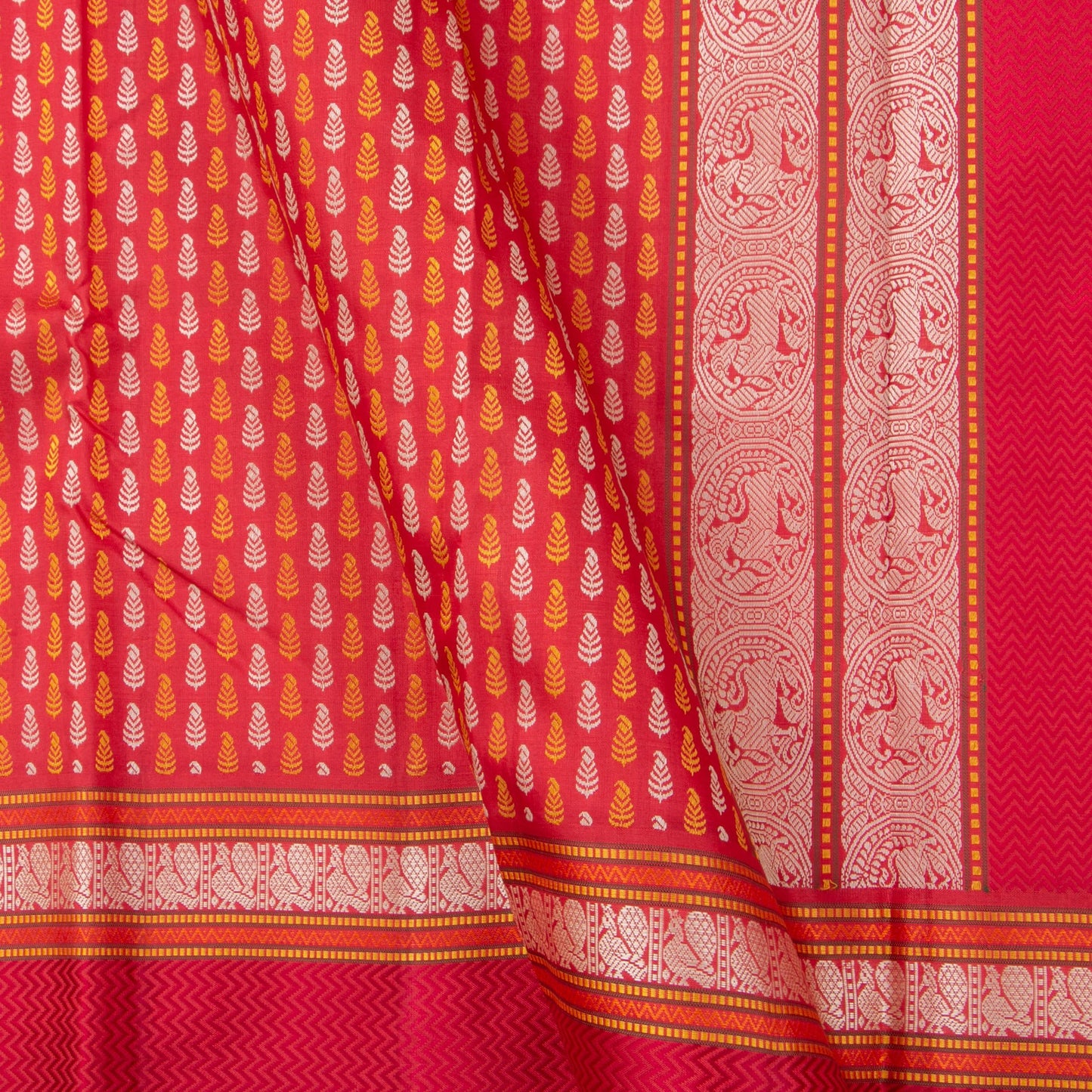 Brick Red Kanchipuram Silk Saree Without Zari For Office Wear PV NYC 1227 - Silk Sari - Panjavarnam PV NYC 1227