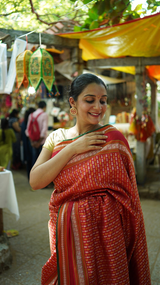 Brick Red Kanchipuram Silk Saree Without Zari For Office Wear PV NYC 1227 - Silk Sari - Panjavarnam PV NYC 1227