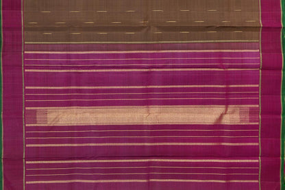 Brown And Magenta Kanchipuram Silk Saree With Small Border Handwoven Pure Silk For Festive Wear PV NYC 1003 - Silk Sari - Panjavarnam