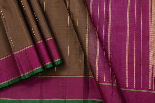 Brown And Magenta Kanchipuram Silk Saree With Small Border Handwoven Pure Silk For Festive Wear PV NYC 1003 - Silk Sari - Panjavarnam PV NYC 1003