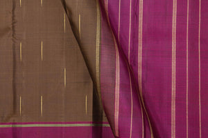 Brown And Magenta Kanchipuram Silk Saree With Small Border Handwoven Pure Silk For Festive Wear PV NYC 1003 - Silk Sari - Panjavarnam PV NYC 1003