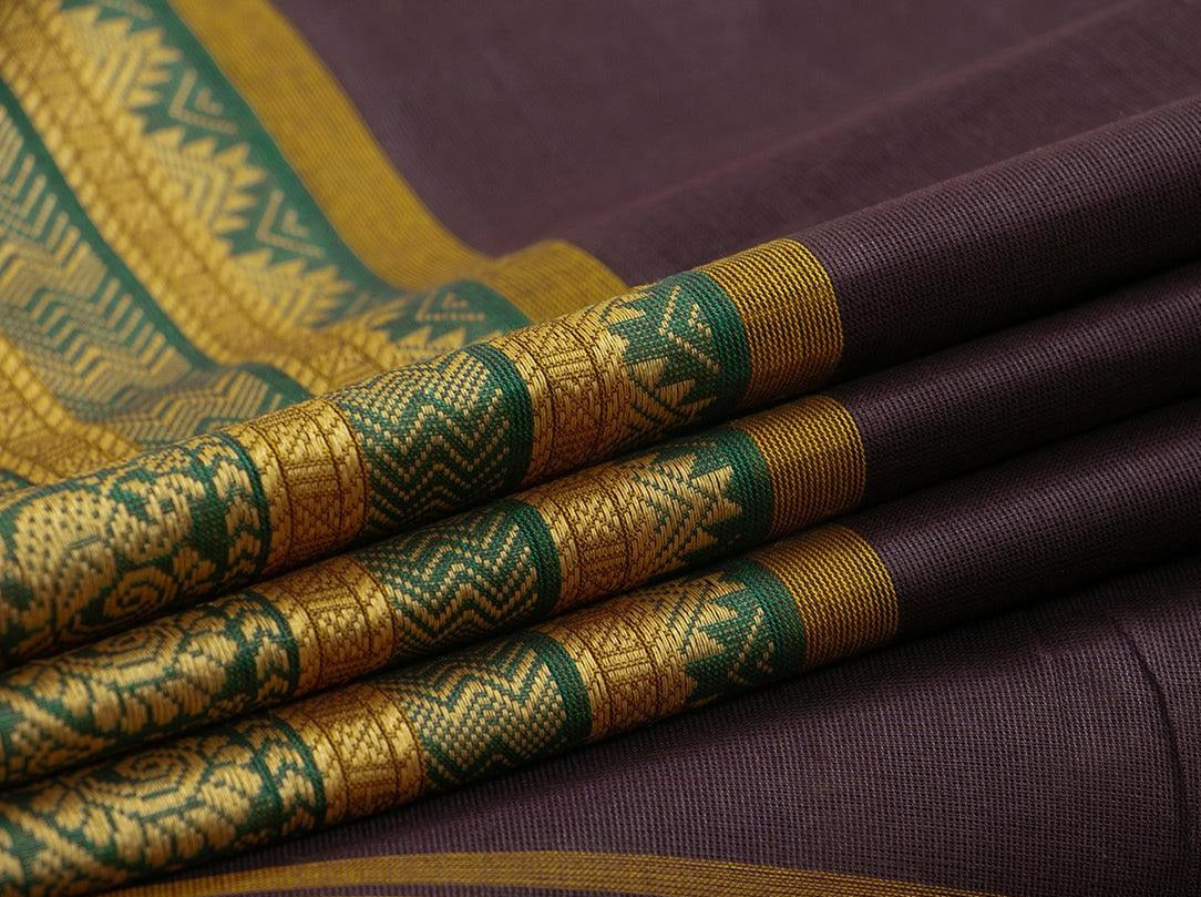 Brown And Mustard Chettinad Cotton Saree For Casual Wear PV SK CC 124 - Cotton Saree - Panjavarnam PV SK CC 124