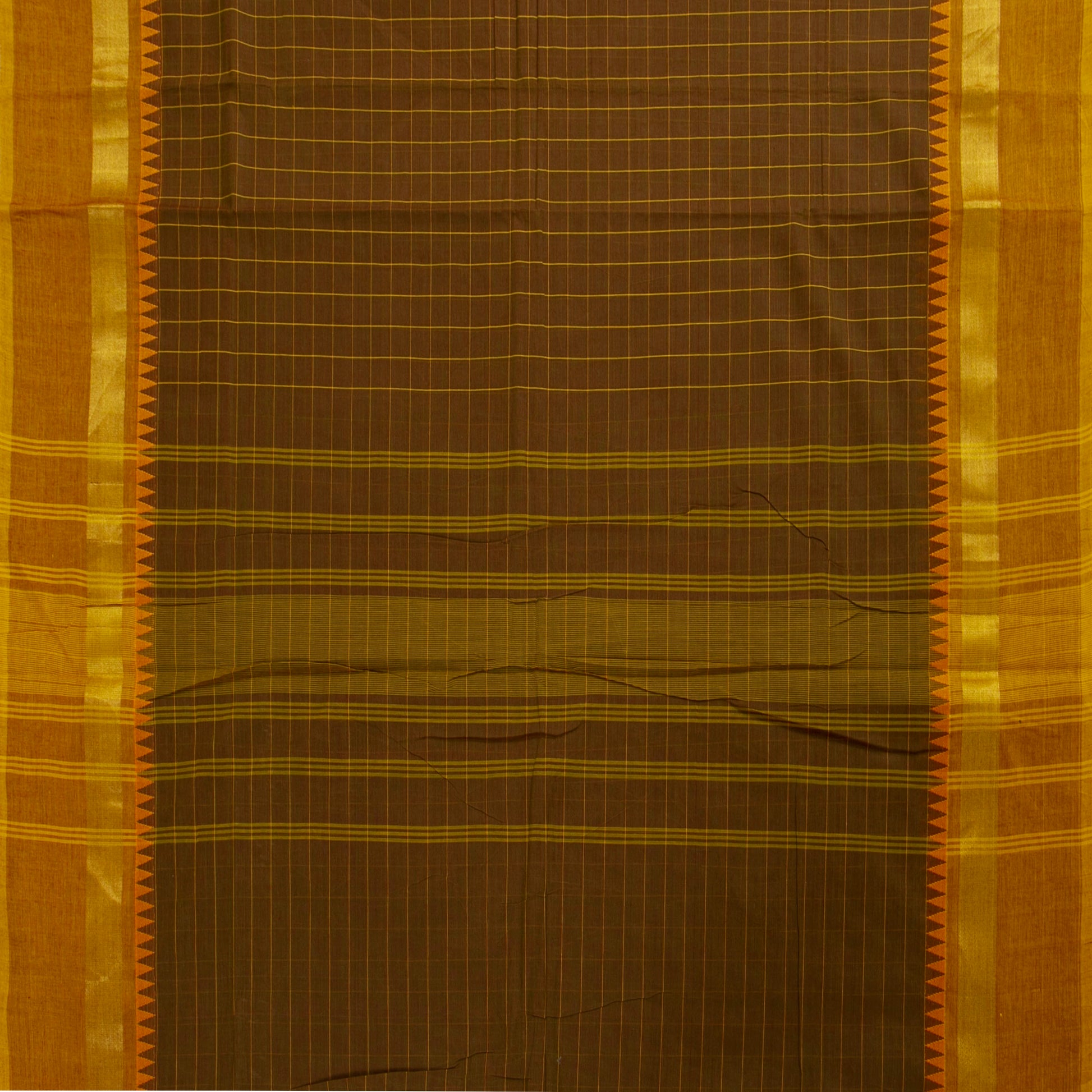 Brown And Mustard Kanchi Cotton Saree PV MM KC 146 - Cotton Saree - Panjavarnam PV MM KC 146