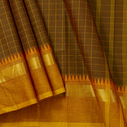 Brown And Mustard Kanchi Cotton Saree PV MM KC 146 - Cotton Saree - Panjavarnam PV MM KC 146