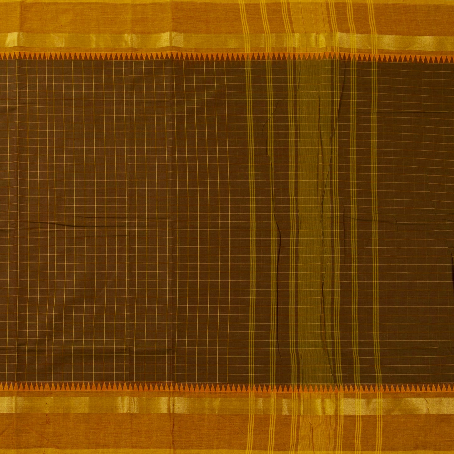 Brown And Mustard Kanchi Cotton Saree PV MM KC 146 - Cotton Saree - Panjavarnam PV MM KC 146