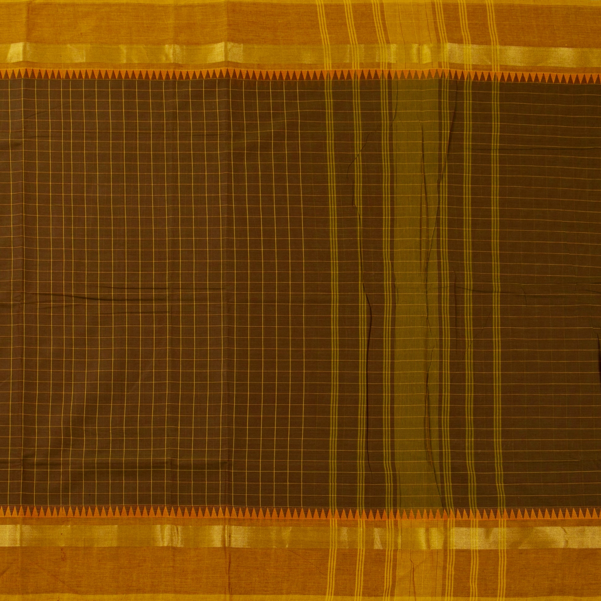 Brown And Mustard Kanchi Cotton Saree PV MM KC 146 - Cotton Saree - Panjavarnam PV MM KC 146