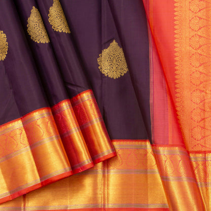 Brown And Orange Kanchipuram Silk Saree For Wedding Wear PV NYC 1262 - Silk Sari - Panjavarnam PV NYC 1262