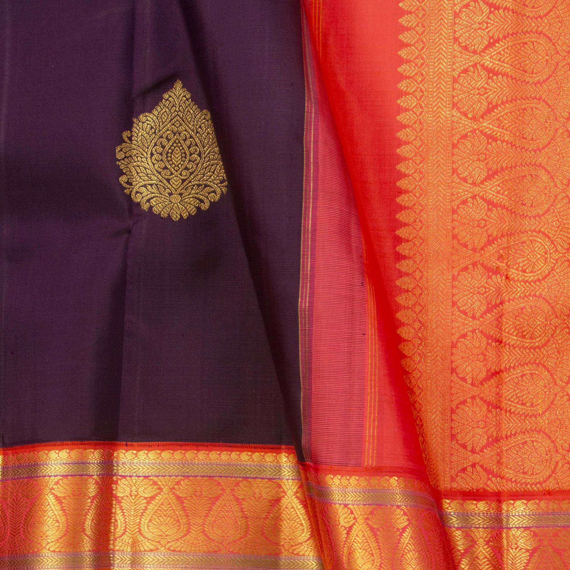 Brown And Orange Kanchipuram Silk Saree For Wedding Wear PV NYC 1262 - Silk Sari - Panjavarnam PV NYC 1262