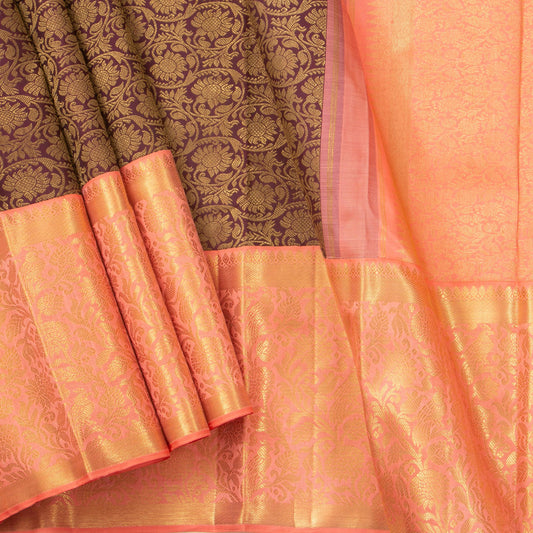 Brown And Pastel Pink Kanchipuram Silk Saree For Wedding Wear PV NYC 1398 - Silk Sari - Panjavarnam PV NYC 1398