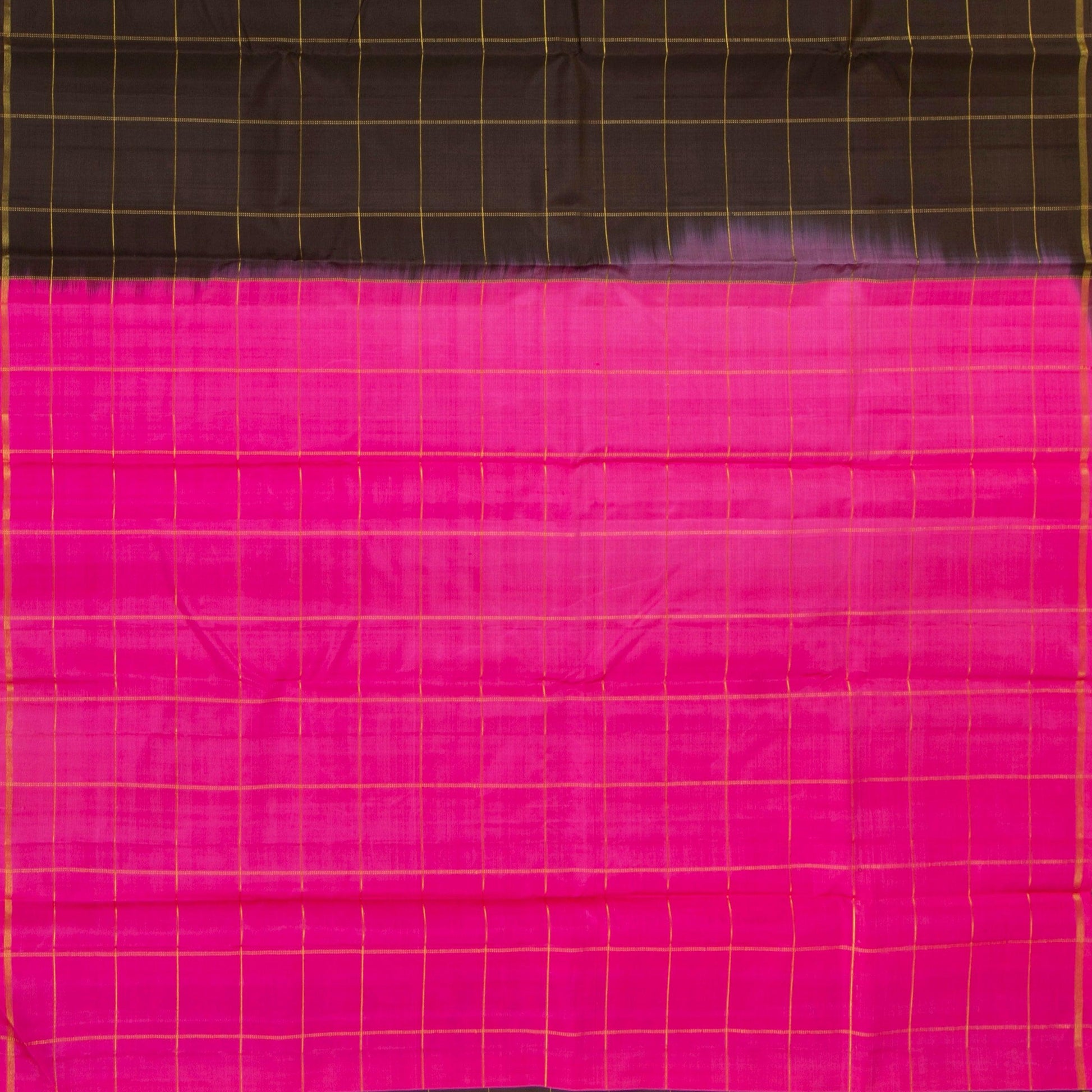 Brown And Pink Kanchipuram Borderless Silk Saree Handwoven Pure Silk Pure Zari For Festive Wear PV NYC 1407 - Silk Sari - Panjavarnam PV NYC 1407