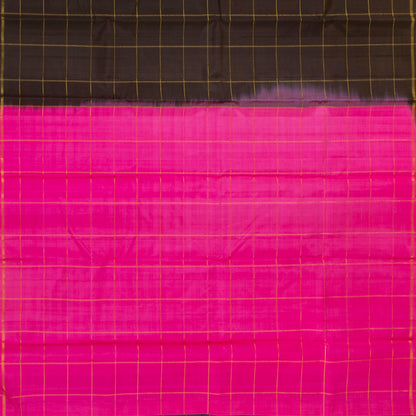 Brown And Pink Kanchipuram Borderless Silk Saree Handwoven Pure Silk Pure Zari For Festive Wear PV NYC 1407 - Silk Sari - Panjavarnam PV NYC 1407