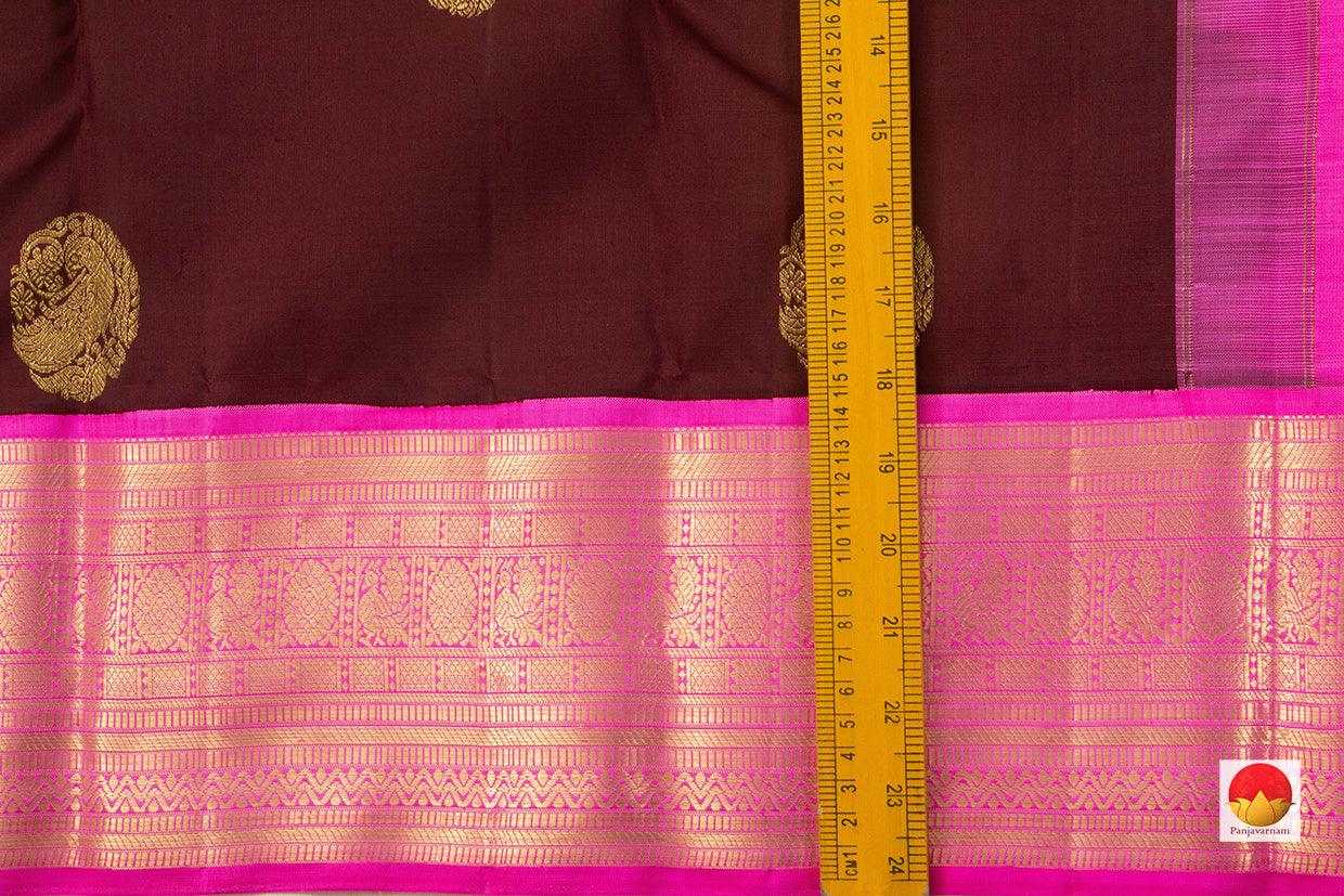 Brown And Pink Kanchipuram Silk Saree Handwoven Pure Silk Pure Zari With Korvai Contrast Border For Wedding Wear PV NYC 657 - Silk Sari - Panjavarnam
