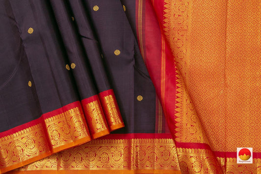 Brown And Red Kanchipuram Silk Saree With Small Border Handwoven Pure Silk For Wedding Wear PV NYC 1040 - Silk Sari - Panjavarnam