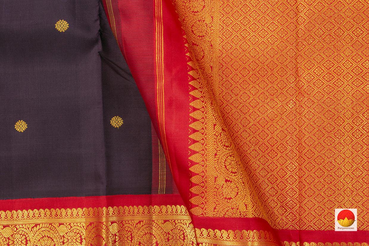 Brown And Red Kanchipuram Silk Saree With Small Border Handwoven Pure Silk For Wedding Wear PV NYC 1040 - Silk Sari - Panjavarnam PV NYC 1040