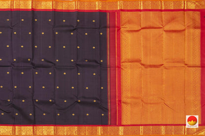 Brown And Red Kanchipuram Silk Saree With Small Border Handwoven Pure Silk For Wedding Wear PV NYC 1040 - Silk Sari - Panjavarnam PV NYC 1040