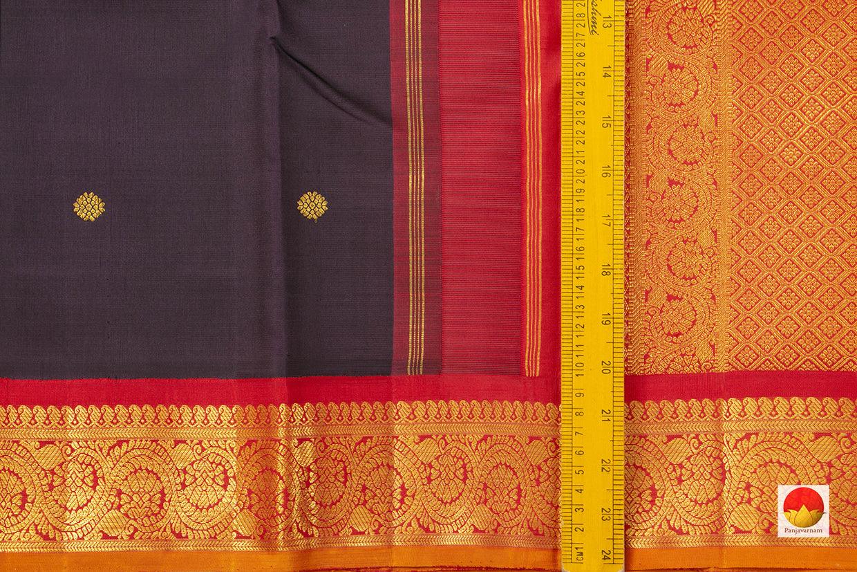 Brown And Red Kanchipuram Silk Saree With Small Border Handwoven Pure Silk For Wedding Wear PV NYC 1040 - Silk Sari - Panjavarnam PV NYC 1040