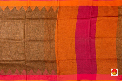 Brown Ganga Jamuna border Pure Linen Saree Handwoven PL 2024 - Linen Sari - Panjavarnam
