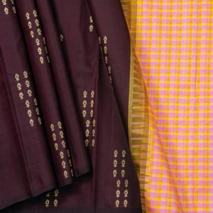 Brown Kanchipuram Silk Saree Borderless Handwoven Pure Silk For Festive Wear PV NYC 1218 - Silk Sari - Panjavarnam PV NYC 1218