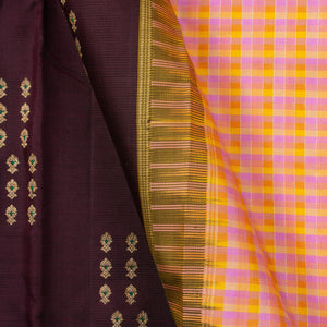 Brown Kanchipuram Silk Saree Borderless Handwoven Pure Silk For Festive Wear PV NYC 1218 - Silk Sari - Panjavarnam PV NYC 1218