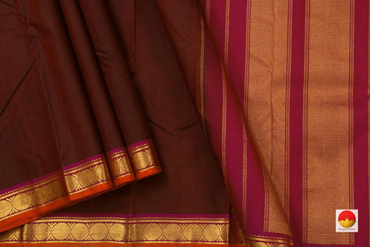 Brown Kanchipuram Silk Saree Handwoven Pure Silk Pure Zari For Festive Wear PV J 4951 - Silk Sari - Panjavarnam