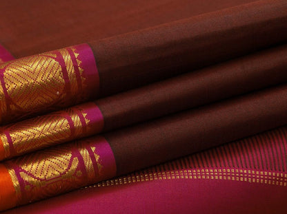 Brown Kanchipuram Silk Saree Handwoven Pure Silk Pure Zari For Festive Wear PV J 4951 - Silk Sari - Panjavarnam