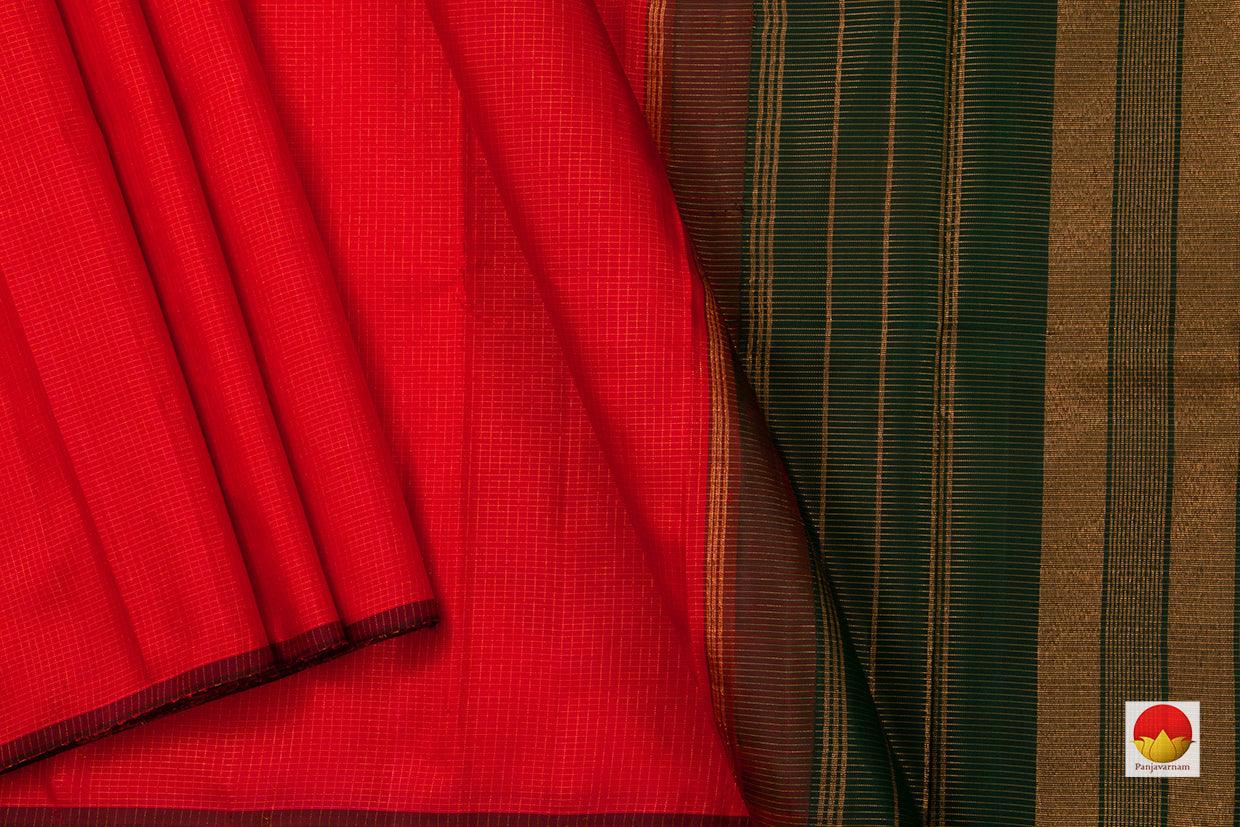 Chilli Red Kanchipuram Silk Saree With Fine Gold Checks Handwoven Pure Silk Pure Zari For Wedding Wear PV NYC 699 - Silk Sari - Panjavarnam