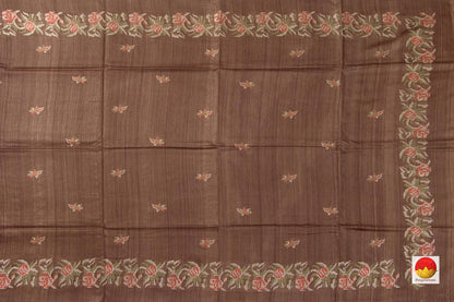 Cocoa Brown Pure Tussar Silk Saree With Embroidery Border For Office Wear PT 747 - Tussar Silk - Panjavarnam