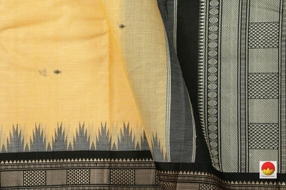 Cream And Black Kanchi Silkcotton Saree With Temple Korvai Border For Office Wear PV KSC 1235 - Silk Cotton - Panjavarnam