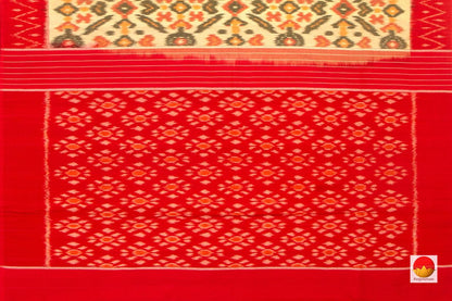 Cream And Red Pochampally Ikkat Cotton Saree Handwoven SC 156 - Cotton Saree - Panjavarnam