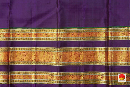 Cream And Violet Kanchipuram Silk Saree With Medium Border Handwoven Pure Silk For Festive Wear PV J 227 - Silk Sari - Panjavarnam
