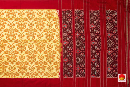 Cream Pochampally Silk Saree With Red Border Ikkat Handwoven Pure Silk For Office Wear PIK 336 - Pochampally Silk - Panjavarnam