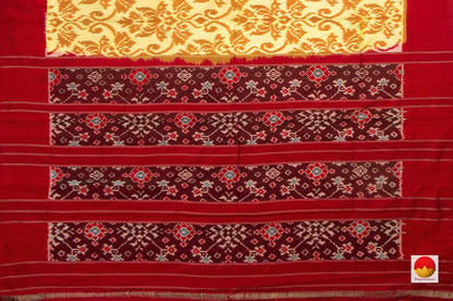 Cream Pochampally Silk Saree With Red Border Ikkat Handwoven Pure Silk For Office Wear PIK 336 - Pochampally Silk - Panjavarnam